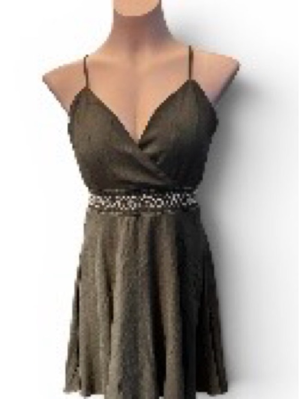 Trixxi Olive Green Spaghetti-Strap Midi Dress with Beaded Waist